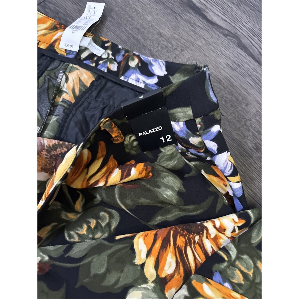 NWT NY&Co Women Size 12 Sunflower Floral Wide Leg Stretch Trousers Boho Summer - Picture 8 of 14